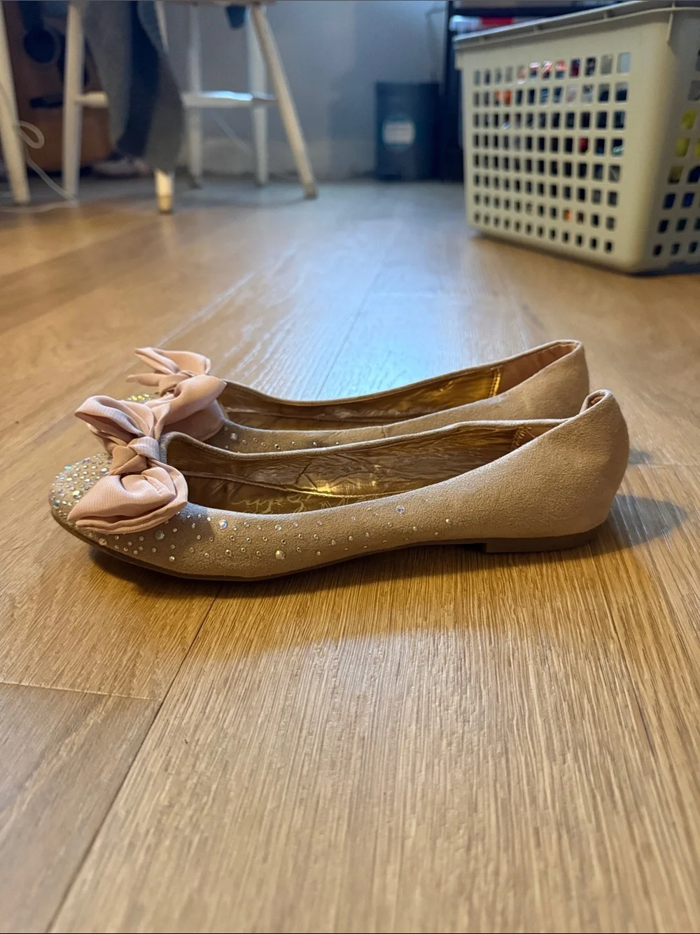 Material Girl Women’s Sparkle Ballet Flats with Bow - Blush Size 7.5